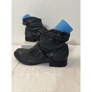 Born Raisa Boot 10 Black Leather Short Western Bootie Buckle Biker Moto EU 40.5